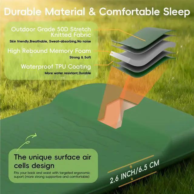 Alt view image 4 of 7 - Memory Sleeping Pad, Compact Ultra-Thick Foam Sleeping Mats with Pillow for Camping, Easy Inflate&Deflate,9.5 R-Value Insulated Camping Mattress Pad for Car Travel Tent