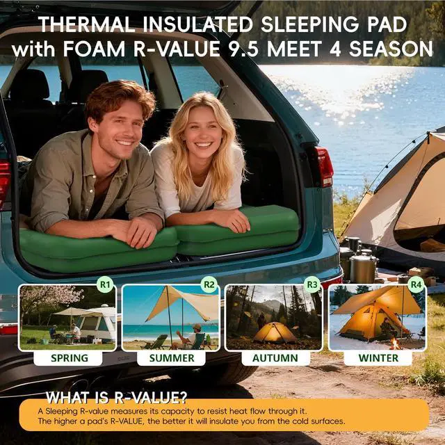 Alt view image 6 of 7 - Memory Sleeping Pad, Compact Ultra-Thick Foam Sleeping Mats with Pillow for Camping, Easy Inflate&Deflate,9.5 R-Value Insulated Camping Mattress Pad for Car Travel Tent