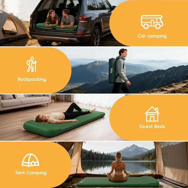 Alt view image 7 of 7 - Memory Sleeping Pad, Compact Ultra-Thick Foam Sleeping Mats with Pillow for Camping, Easy Inflate&Deflate,9.5 R-Value Insulated Camping Mattress Pad for Car Travel Tent