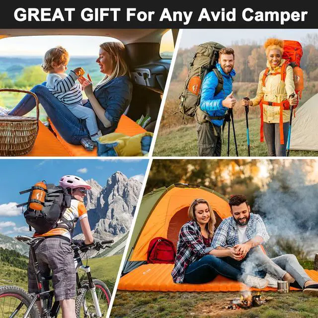Alt view image 7 of 7 - Camping Sleeping Pad, Ultralight Waterproof Inflatable Sleeping Mat with Inflation Bag, Lightweight Portable Compact Air Mattress for Outdoor Backpacking Hiking Traveling Tent Use (Single, Orange)