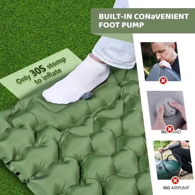 Alt view image 3 of 6 - Sleeping Pad for Camping - Ultralight (1.9lbs) Inflatable Camping Mattress with Built-in Pillow & Foot Pump, 4" Thick Compact Air Pad for Backpacking, Hiking, Traveling, One-Second Deflation