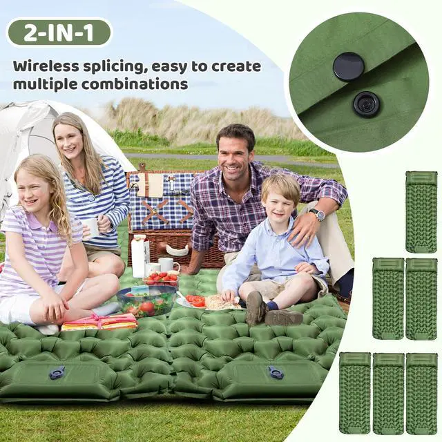 Alt view image 4 of 6 - Sleeping Pad for Camping - Ultralight (1.9lbs) Inflatable Camping Mattress with Built-in Pillow & Foot Pump, 4" Thick Compact Air Pad for Backpacking, Hiking, Traveling, One-Second Deflation