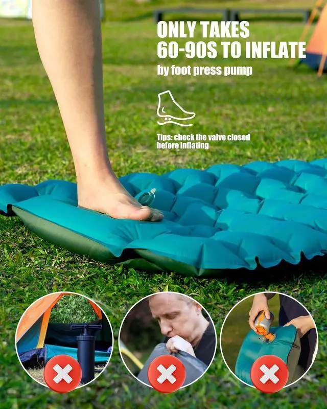 Alt view image 3 of 7 - Camping Sleeping Pad with Pillow: Extra Thick 3.9 inch Ultralight Self Inflating Air Mat, Compact Lightweight Insulated Inflatable Sleep Mattress for Backpacking, Camp, Hiking, Tent