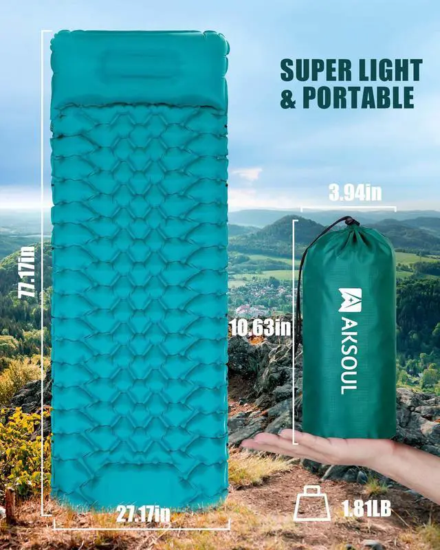 Alt view image 6 of 7 - Camping Sleeping Pad with Pillow: Extra Thick 3.9 inch Ultralight Self Inflating Air Mat, Compact Lightweight Insulated Inflatable Sleep Mattress for Backpacking, Camp, Hiking, Tent