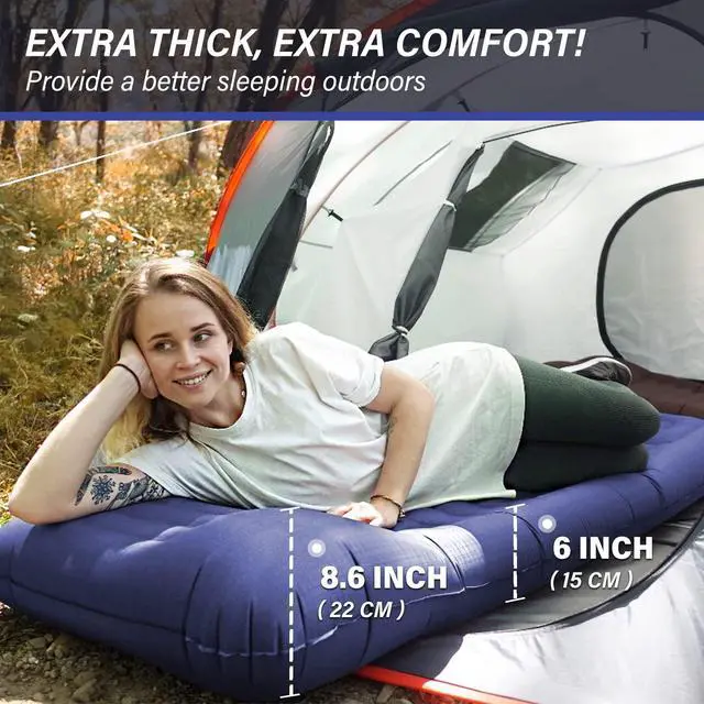 Alt view image 2 of 7 - Inflatable Camping Sleeping Pad with Pillow, Thick 6 Inch Ultralight Sleeping Pad with Built-in Pump, Lightweight Sleeping Mat for Camping, Backpacking, Hiking, Tent (Blue)