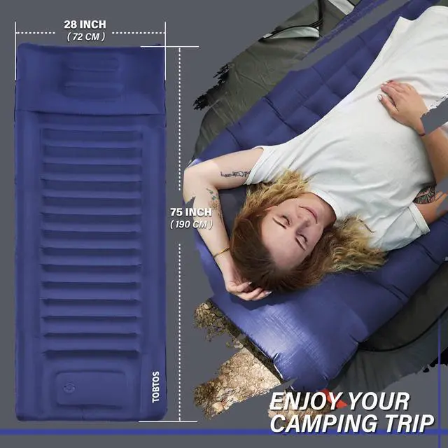 Alt view image 3 of 7 - Inflatable Camping Sleeping Pad with Pillow, Thick 6 Inch Ultralight Sleeping Pad with Built-in Pump, Lightweight Sleeping Mat for Camping, Backpacking, Hiking, Tent (Blue)