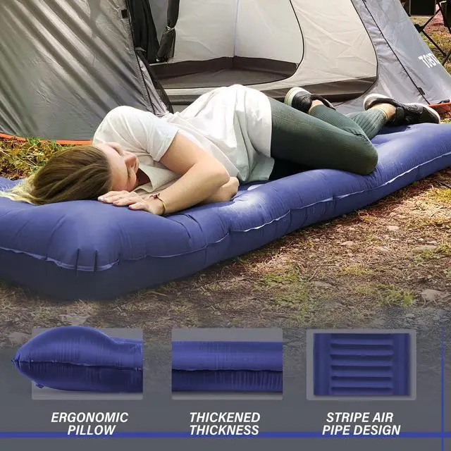Alt view image 4 of 7 - Inflatable Camping Sleeping Pad with Pillow, Thick 6 Inch Ultralight Sleeping Pad with Built-in Pump, Lightweight Sleeping Mat for Camping, Backpacking, Hiking, Tent (Blue)