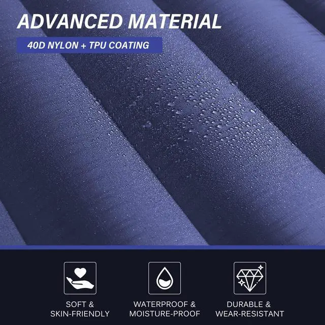 Alt view image 5 of 7 - Inflatable Camping Sleeping Pad with Pillow, Thick 6 Inch Ultralight Sleeping Pad with Built-in Pump, Lightweight Sleeping Mat for Camping, Backpacking, Hiking, Tent (Blue)
