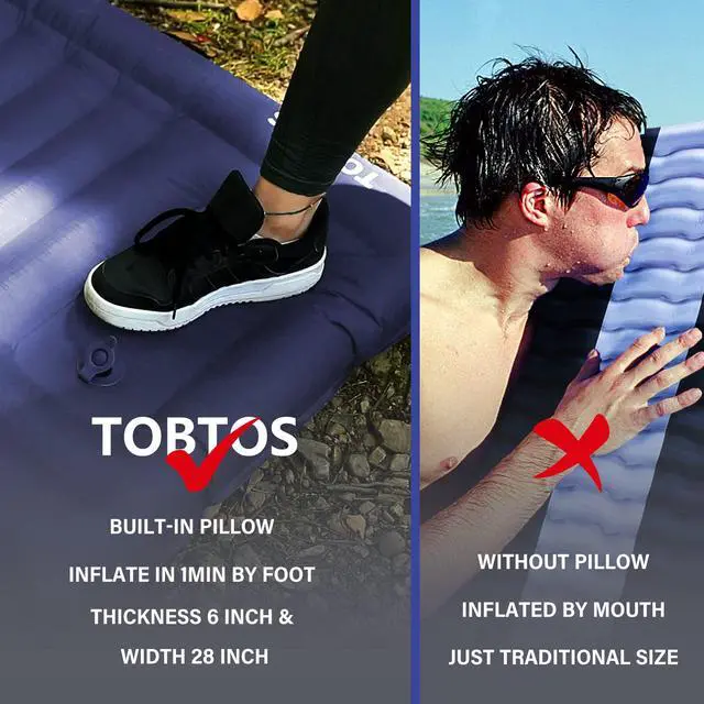 Alt view image 7 of 7 - Inflatable Camping Sleeping Pad with Pillow, Thick 6 Inch Ultralight Sleeping Pad with Built-in Pump, Lightweight Sleeping Mat for Camping, Backpacking, Hiking, Tent (Blue)