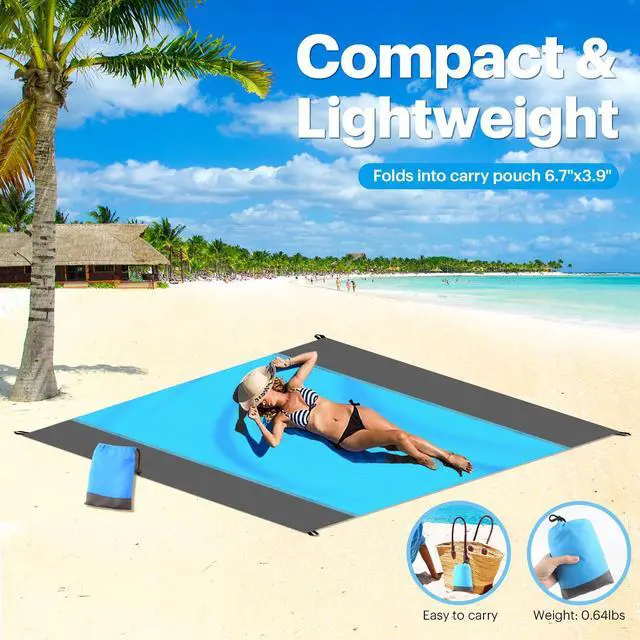 Alt view image 3 of 7 - Beach Blanket Sandproof Oversized, 79''×83'' Extra Large Beach Mat, Portable Picnic Mat for Travel Camping Hiking, Lightweight Beach Essentials Family Water Resistant Mat