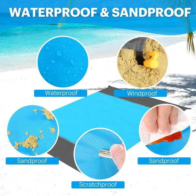 Alt view image 4 of 7 - Beach Blanket Sandproof Oversized, 79''×83'' Extra Large Beach Mat, Portable Picnic Mat for Travel Camping Hiking, Lightweight Beach Essentials Family Water Resistant Mat