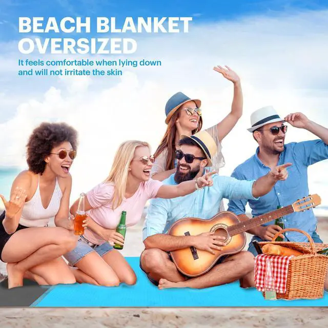 Alt view image 5 of 7 - Beach Blanket Sandproof Oversized, 79''×83'' Extra Large Beach Mat, Portable Picnic Mat for Travel Camping Hiking, Lightweight Beach Essentials Family Water Resistant Mat