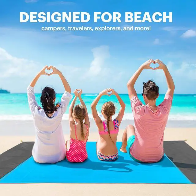 Alt view image 7 of 7 - Beach Blanket Sandproof Oversized, 79''×83'' Extra Large Beach Mat, Portable Picnic Mat for Travel Camping Hiking, Lightweight Beach Essentials Family Water Resistant Mat