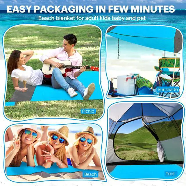 Alt view image 6 of 7 - Beach Blanket Sandproof Oversized, 79''×83'' Extra Large Beach Mat, Portable Picnic Mat for Travel Camping Hiking, Lightweight Beach Essentials Family Water Resistant Mat
