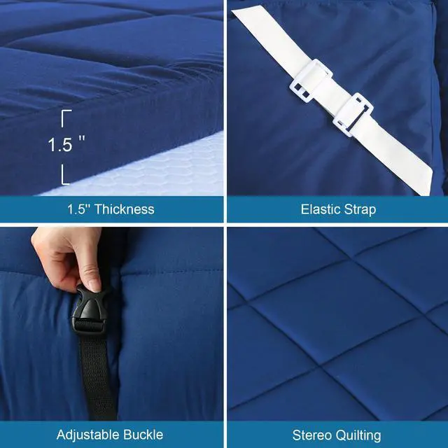 Alt view image 2 of 6 - Cot Topper (Improved Thickness), Foam Quilted Cot Pads for Camping, Soft Comfortable Camping Cot Pad Only, Camping Pad 75"x30" for Camp Cot/Rv Bunk/Narrow Twin Beds, Camping Essentials, Navy