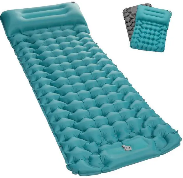 Main image of Inflating Sleeping Pad Mattress for Camping: Inflatable Camping Bed with Built-in Foot Pump for Tent - 4" Extra Thick Mat Air Cot for Floor - Blue