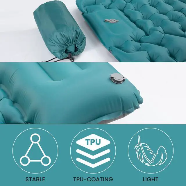 Alt view image 4 of 7 - Inflating Sleeping Pad Mattress for Camping: Inflatable Camping Bed with Built-in Foot Pump for Tent - 4" Extra Thick Mat Air Cot for Floor - Blue