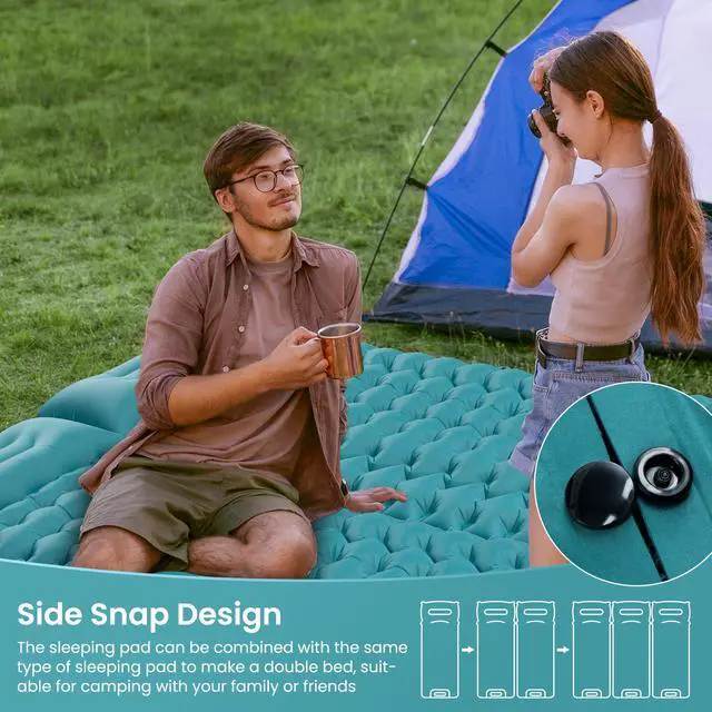 Alt view image 6 of 7 - Inflating Sleeping Pad Mattress for Camping: Inflatable Camping Bed with Built-in Foot Pump for Tent - 4" Extra Thick Mat Air Cot for Floor - Blue
