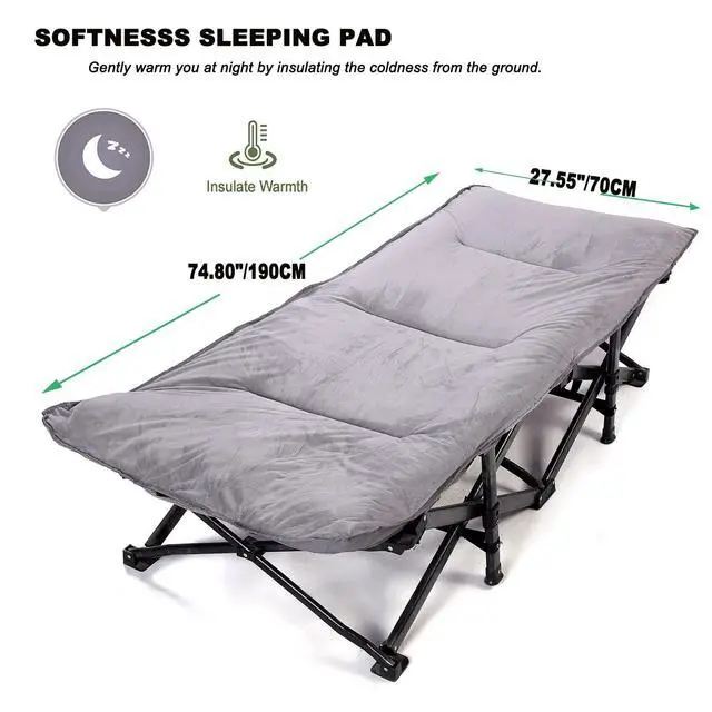 Alt view image 3 of 7 - Thick Camping Sleeping Pad, Soft Comfortable Microfiber Camping Cot Pads for Adults, Lightweight Foldable Sleeping mats for Traveling Hiking Backpacking Traveling Grey Large