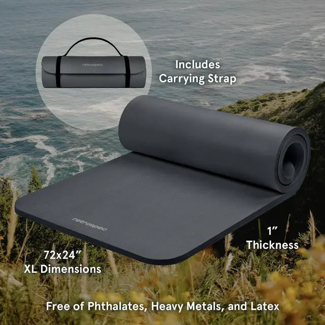 Alt view image 2 of 7 - Solana Yoga Mat 1" Thick With Nylon Carry Strap for Men & Women - Non Slip Exercise Mat for Home Yoga, Pilates, Stretching, Floor & Fitness Workouts