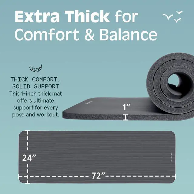 Alt view image 3 of 7 - Solana Yoga Mat 1" Thick With Nylon Carry Strap for Men & Women - Non Slip Exercise Mat for Home Yoga, Pilates, Stretching, Floor & Fitness Workouts