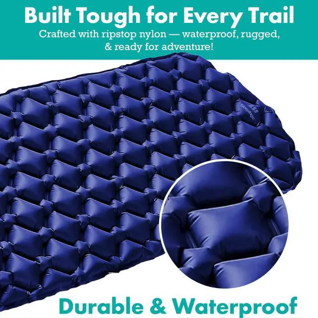 Alt view image 5 of 7 - Inflatable Mat - Ultralight Sleeping Pad for Campings and Backpackings - Compact Air Mattress - Mats with Tear-Resistant Ripstop Nylon - Lightweight, Portable - 73.5" x 21.5" - Blue