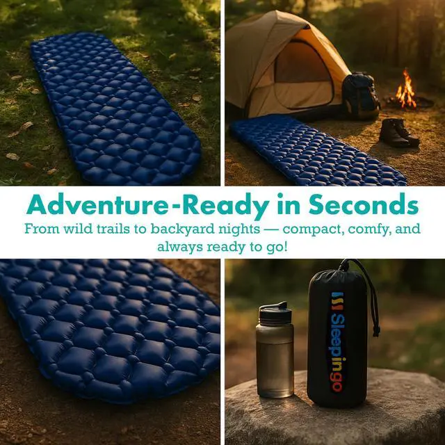 Alt view image 6 of 7 - Inflatable Mat - Ultralight Sleeping Pad for Campings and Backpackings - Compact Air Mattress - Mats with Tear-Resistant Ripstop Nylon - Lightweight, Portable - 73.5" x 21.5" - Blue
