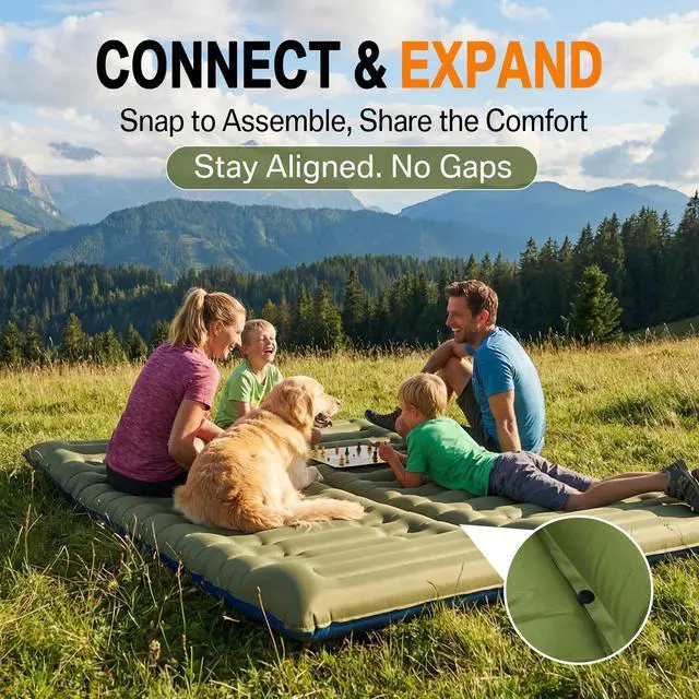 Alt view image 6 of 7 - Camping Sleeping Pad, 5.9" Extra-Thick Reinforced Camping Mat with Built-in Pillow & Foot Pump, Ultralight Compact Inflating Camping Air Mattress for Backpacking Hiking Travel Tent Beach