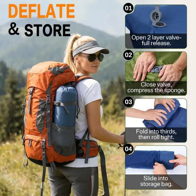 Alt view image 7 of 7 - Camping Sleeping Pad, 5.9" Extra-Thick Reinforced Camping Mat with Built-in Pillow & Foot Pump, Ultralight Compact Inflating Camping Air Mattress for Backpacking Hiking Travel Tent Beach