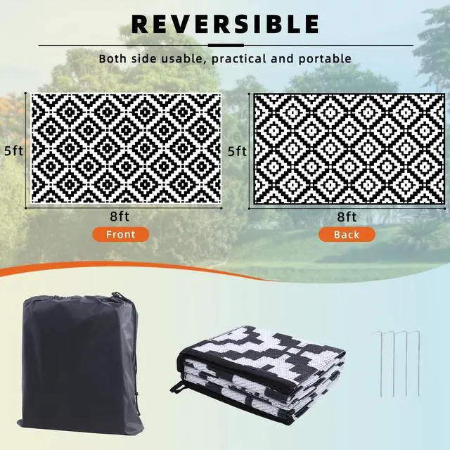 Alt view image 2 of 6 - Outdoor Rug 5x8 ft Waterproof Reversible Patio Plastic Straw Rugs for Decor Clearance Outside Large RV Camping Area Carpet Mat for Porch Deck Balcony Pool Backyard Picnic Beach Camper Door