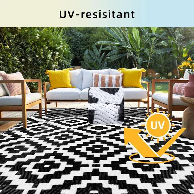 Alt view image 3 of 6 - Outdoor Rug 5x8 ft Waterproof Reversible Patio Plastic Straw Rugs for Decor Clearance Outside Large RV Camping Area Carpet Mat for Porch Deck Balcony Pool Backyard Picnic Beach Camper Door