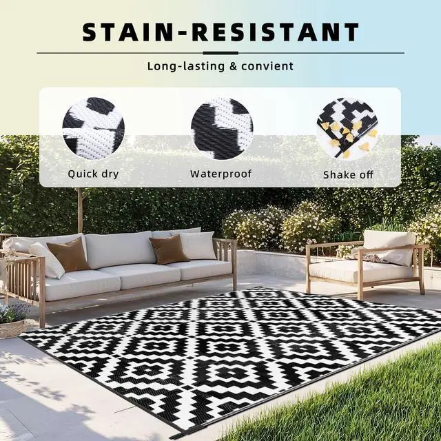 Alt view image 5 of 6 - Outdoor Rug 5x8 ft Waterproof Reversible Patio Plastic Straw Rugs for Decor Clearance Outside Large RV Camping Area Carpet Mat for Porch Deck Balcony Pool Backyard Picnic Beach Camper Door
