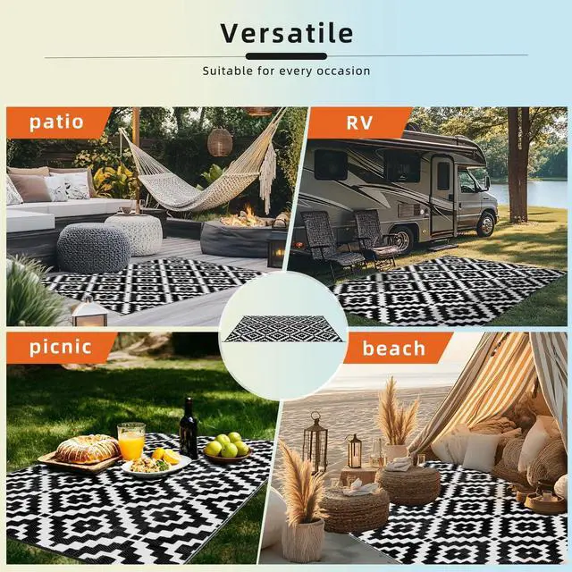 Alt view image 6 of 6 - Outdoor Rug 5x8 ft Waterproof Reversible Patio Plastic Straw Rugs for Decor Clearance Outside Large RV Camping Area Carpet Mat for Porch Deck Balcony Pool Backyard Picnic Beach Camper Door