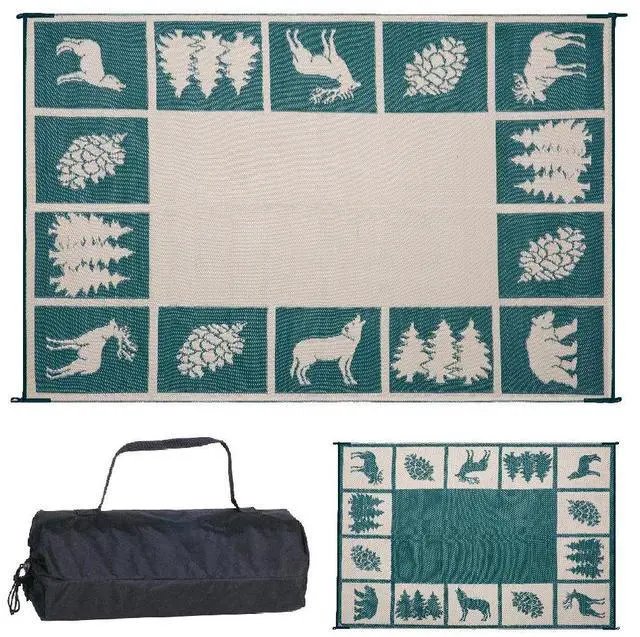 Main image of 226094 6-feet by 9-feet Reversible Mat, Plastic Straw Rug, Large Floor Mat for Outdoors, RV, Patio, Backyard, Picnic, Beach, Camping - Hunter Mat (Green/Beige)