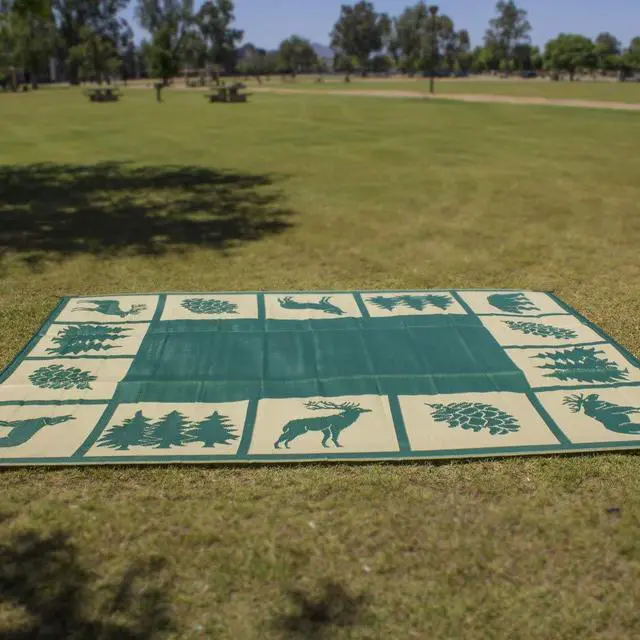 Alt view image 2 of 6 - 226094 6-feet by 9-feet Reversible Mat, Plastic Straw Rug, Large Floor Mat for Outdoors, RV, Patio, Backyard, Picnic, Beach, Camping - Hunter Mat (Green/Beige)