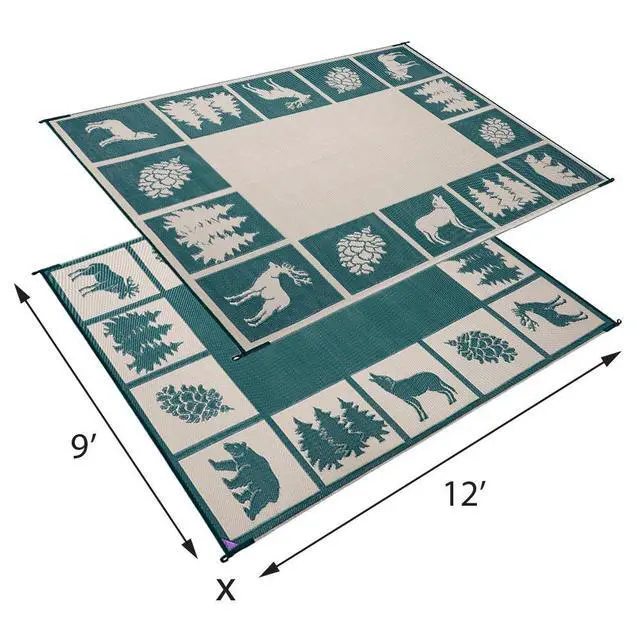 Alt view image 3 of 6 - 226094 6-feet by 9-feet Reversible Mat, Plastic Straw Rug, Large Floor Mat for Outdoors, RV, Patio, Backyard, Picnic, Beach, Camping - Hunter Mat (Green/Beige)