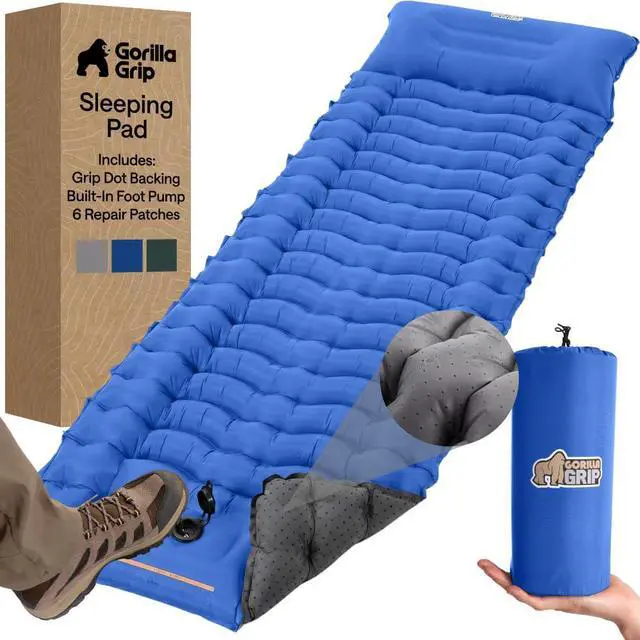 Main image of Slip-Resistant Inflatable Sleeping Pad with Grip Dots, Foot Pump, Puncture Resistant Lightweight Camping Mattress, Air Mats Travel Backpacking, Inflating Bed Camp Sleep Pads Tent, Blue