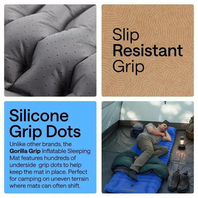 Alt view image 3 of 7 - Slip-Resistant Inflatable Sleeping Pad with Grip Dots, Foot Pump, Puncture Resistant Lightweight Camping Mattress, Air Mats Travel Backpacking, Inflating Bed Camp Sleep Pads Tent, Blue
