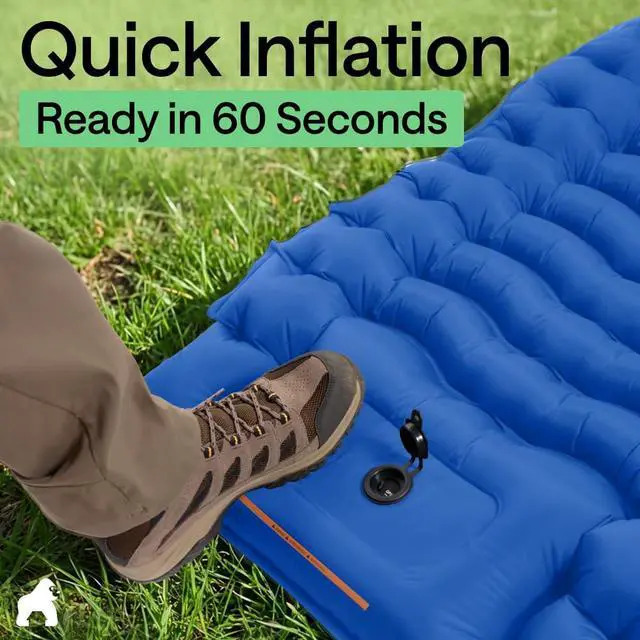 Alt view image 4 of 7 - Slip-Resistant Inflatable Sleeping Pad with Grip Dots, Foot Pump, Puncture Resistant Lightweight Camping Mattress, Air Mats Travel Backpacking, Inflating Bed Camp Sleep Pads Tent, Blue