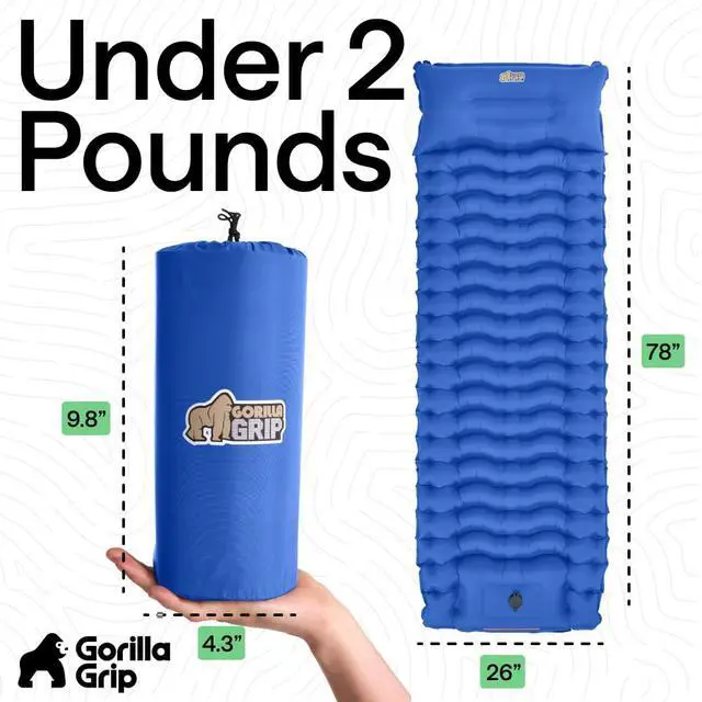 Alt view image 7 of 7 - Slip-Resistant Inflatable Sleeping Pad with Grip Dots, Foot Pump, Puncture Resistant Lightweight Camping Mattress, Air Mats Travel Backpacking, Inflating Bed Camp Sleep Pads Tent, Blue