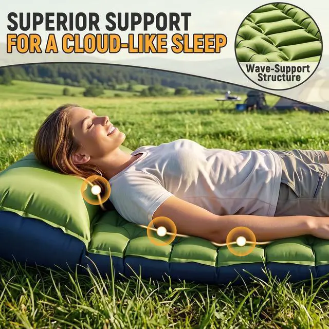 Alt view image 3 of 7 - Camping Sleeping Pad, Ultralight Inflatable Camping Mat with Pillow Built-in Foot Pump Sleeping Mat, Compact Camping Pad Gear for Backpacking Hiking Tent Travel Car Outdoor
