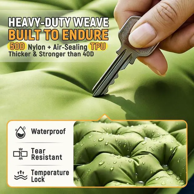 Alt view image 5 of 7 - Camping Sleeping Pad, Ultralight Inflatable Camping Mat with Pillow Built-in Foot Pump Sleeping Mat, Compact Camping Pad Gear for Backpacking Hiking Tent Travel Car Outdoor