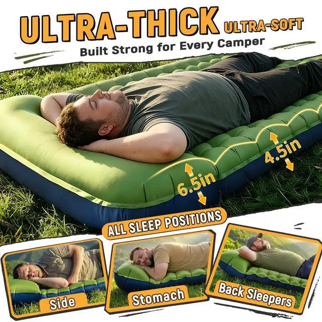 Alt view image 6 of 7 - Camping Sleeping Pad, Ultralight Inflatable Camping Mat with Pillow Built-in Foot Pump Sleeping Mat, Compact Camping Pad Gear for Backpacking Hiking Tent Travel Car Outdoor