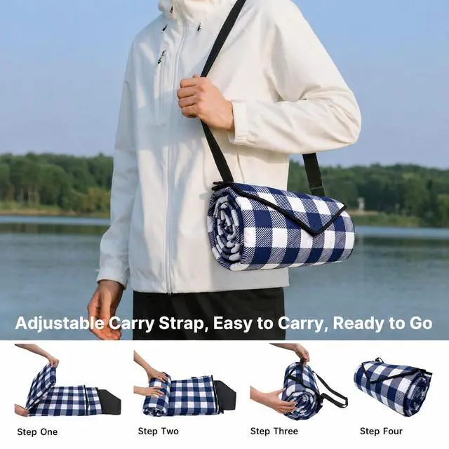 Alt view image 5 of 7 - Extra Large Picnic Blanket Waterproof Foldable 80''x80'', Outdoor Picnic Mat Beach Blanket Sandproof for Park, Grass, Travel, Hiking, Camping Essentials, Gingham Picnic Blanket