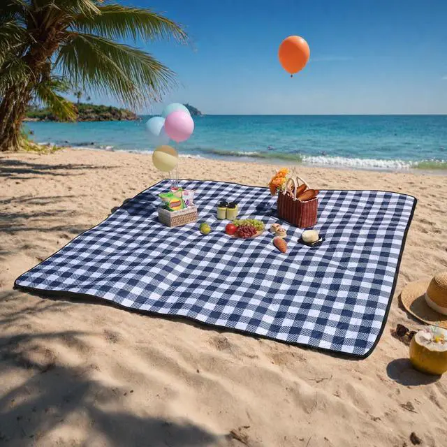 Alt view image 7 of 7 - Extra Large Picnic Blanket Waterproof Foldable 80''x80'', Outdoor Picnic Mat Beach Blanket Sandproof for Park, Grass, Travel, Hiking, Camping Essentials, Gingham Picnic Blanket