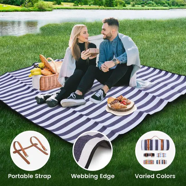 Alt view image 5 of 7 - 80x 80 Picnic Blanket Extra Large, Waterproof and Foldable Beach Blanket, 3-Layer Outdoor Blanket for 6 to 8 Adults, for Camping, Park, Beach, Grass, Indoors