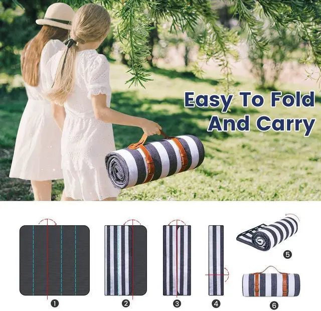 Alt view image 7 of 7 - 80x 80 Picnic Blanket Extra Large, Waterproof and Foldable Beach Blanket, 3-Layer Outdoor Blanket for 6 to 8 Adults, for Camping, Park, Beach, Grass, Indoors