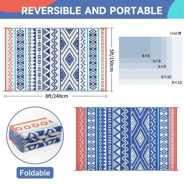 Alt view image 2 of 7 - Outdoor Rugs Patio Camping Waterproof - 5x8 Plastic Straw Patio Rug Portable for Campers, Outside RVs Mat, Outdoor Area Carpet for Patios Clearance, Backyard Porch, Balcony, Picnic