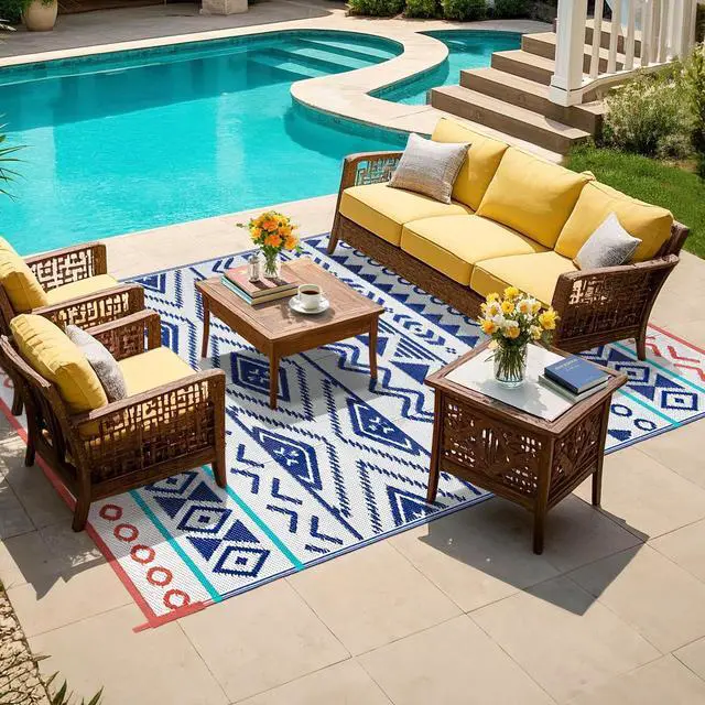 Alt view image 4 of 7 - Outdoor Rugs Patio Camping Waterproof - 5x8 Plastic Straw Patio Rug Portable for Campers, Outside RVs Mat, Outdoor Area Carpet for Patios Clearance, Backyard Porch, Balcony, Picnic