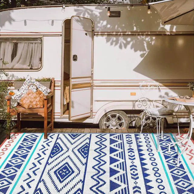 Alt view image 6 of 7 - Outdoor Rugs Patio Camping Waterproof - 5x8 Plastic Straw Patio Rug Portable for Campers, Outside RVs Mat, Outdoor Area Carpet for Patios Clearance, Backyard Porch, Balcony, Picnic